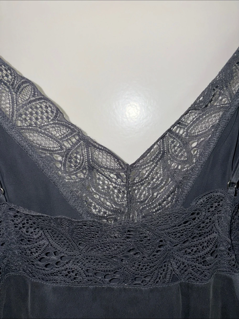 Free People Charcoal Lace Trim Satin Cami Top XS